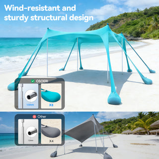 Osoeri 10x10ft 8-10 Person Beach Tent Canopy with 8 Sandbags, UPF50+ Sun Shade Portable Sun Shelter Tents, Easy Setup for Camping Trips, Fishing, Backyard Fun and Picnics