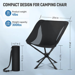 360°Swivel Portable Folding Camping Chair - Swivel Lawn Chair 8 Seconds Quick Setup Compact Collapsible Folding Lightweight Outdoor Backpack for Camping, Travel, Hiking, Beach, Fishing-Easoger