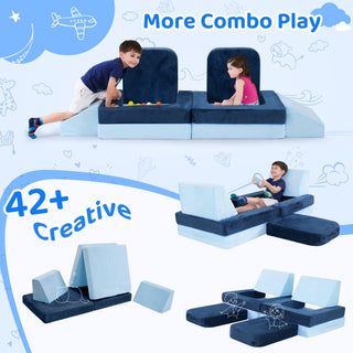 8pcs Modular Kids Play Couch, Toddlers Play Couch Sofa, Kids Couch Building Fort for Boys and Girls Playroom Bedroom, Children Convertible Sofa Foam Couch