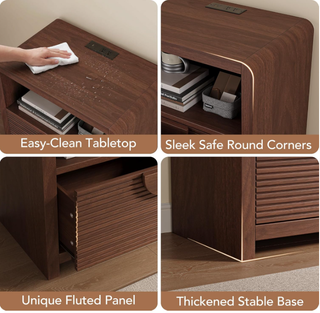 Easoger 1-Drawer Nightstand with Charging Station, Modern Wood Bedside Table with USB Ports & Outlets, Sturdy Slatted Design for Bedroom Living Room, Walnut