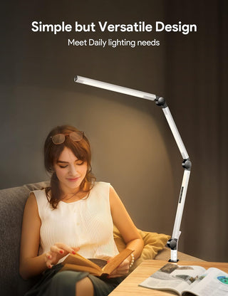 MediAcous LED Desk Lamp with Clamp, Dual Light Desk Lamp with Swing Arm, Dimmable 4 Color Modes & 4 Brightness Table Lamp, Eye-Caring Clip-on Lamp with Memory Function for Home Office, White