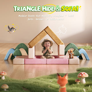 EVMORE 18PCS Modular Kids Play Couch, Junlge Theme Foam Children Sofa Couch for Girls Boys, DIY Creativing Modular Kids Sofa, Modern Floor Couch for Kids Playroom, Bedroom