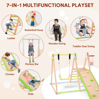 Indoor Baby Climbing Toys, Playground Jungle Gym Montessori Waldorf Style Wooden Toddlers Climber Playset for Children Kids