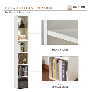 Easoger 6-tier Tall Narrow Bookshelf, 71.5" Coner Bookcase with Storage Space for Home Office, White