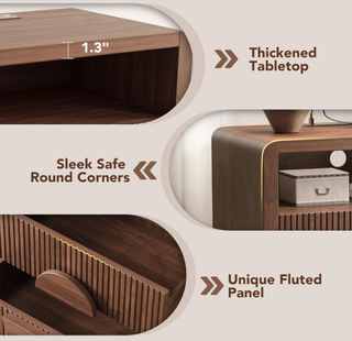 Easoger Set of 2 Nightstand with Charging Station, 23" H 2-Drawer Side Table with USB & Type-C Ports, Slatted Wood End Table for Bedroom Living Room Office, Walnut