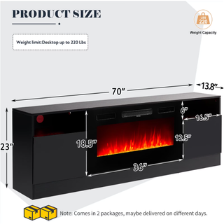 Easoger 70” Fireplace TV Stand for TVs up to 80", TV Stand with 36'' Electric Fireplace, LED Lights Entertainment Center, TV Console, Black