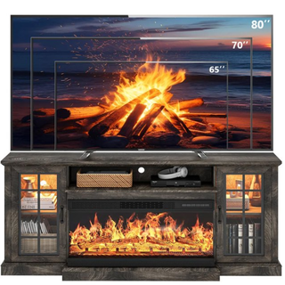 Easoger 80" Fireplace TV Stand with 3-Sided Glass Electric Fireplace, 12 Flame Colors + 12 LED Backlight Colors, Holds TV up to 88", Gray