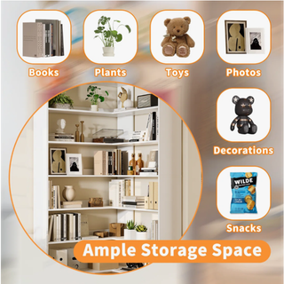 Easoger 35.2 inch 6-Tier Corner Bookshelf with Baffles, L-Shaped Tall Bookcase for Home Office, Space-Saving Storage Shelf with Anti-Tip Device for Bedroom Living Room, White
