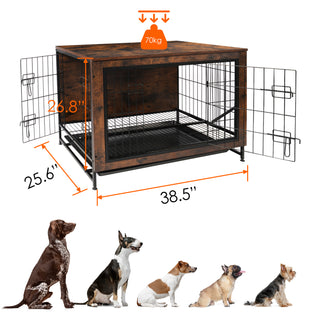 Dog Crate Furniture Kennel, Medium/Large Dog 38.5 inch Doble Dog Crate with Storage Drawers, Modern Side End Table Indoor Wooden Dog House Heavy Duty for Brown