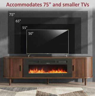 Easoger 70" Fluted Fireplace TV Stand, Mid Century Modern Entertainment Center with 36" Electric Fireplace for TVs up to 75", Media Console with Sliding Doors & Solid Wood Legs for Living Room.Walnut