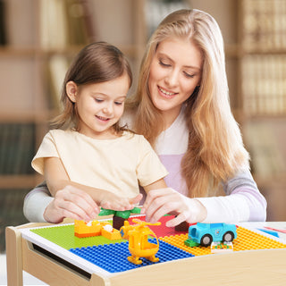 Kids Table and Chair Set,2 in 1 Detachable Tabletop Construction Play Table Set for Drawing, Reading,Build Blocks,with Bookshelves and Storage Drawer,Brown White