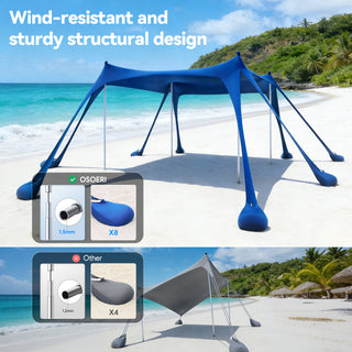 Beach Tent 10' x 10', Camping Sun Shelter UP50+ with 8 Sandbags, Sand Shovels, Ground Pegs & Stability Poles, Shade Beach Canopy for Camping Trips