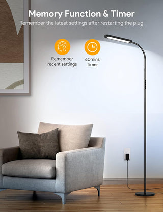 MediAcous LED Floor Lamp for Living Room, 5 Colors & Brightness & Step-Less Adjustable, Standing Lamp with 1H Timer, Remote & Button, Dimmable Reading Floor Lights, Work with Wall Switch