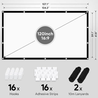 Osoeri 120 Inch 16:9 HD Portable Foldable Outdoor Projection Screen Double Sided Anti-Wrinkle Projection for Projectors Screen for Home Theater Party Cinema Night Commercial