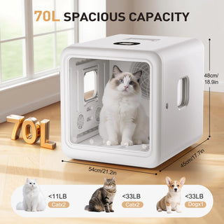 Osoeri Pet Dryer Box, 10 Air Outlets, 360° Automatic Cat Dryer Box, Intelligent Temperature Control and Four Modes, Can Be Used as a Daily Winter and Summer Cat Bed (70l Drybo Plus Pet Dryer Box)