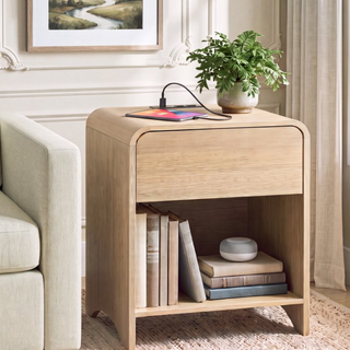 Easoger Set of 2 Nightstands with Storage Drawer & Open Shelf, 21.65" Modern Minimalist Nightstand with Soft-Close Sliding Drawer, Wooden Side Table for Living Room Bedroom,oak