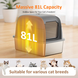 Large Stainless Steel Cat Litter Box with Scoop and Mat Set - Odor, Stain and Rust Resistant, Gray