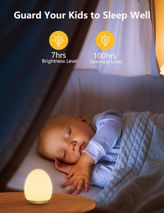 Night Lights for Kids Room, MediAcous Baby Night Light with 7 Colors Changing & Dimming Function, Rechargeable Kids Night Light with 1 Hour Timer & Touch Control, Up to 100H, Wood Grain