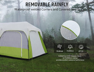 8/10 Person Camping Tent, Pop-Up Family Tent for Instant Easy Setup, Spacious Interior, Includes Rainfly, Room Divider, Carry Bag, Backpacking Tents for Camping, Hiking, Sleepovers