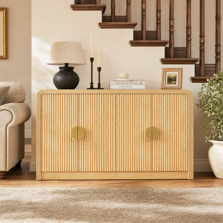 Easoger 55" Fluted Buffet Sideboard Cabinet, Modern Mid Century Console Cabinet with Adjustable Shelves & Wavy Grain Doors for Living Room, Oak color