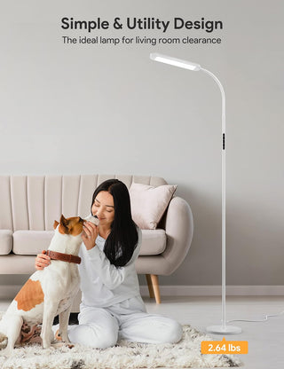 MediAcous Floor Lamp, LED Floor Lamp with Remote, 5 Colors & 5 Brightness & Stepless Adjustable Standing Lamp Work with Wall Switch,1H Timer, Memory Function, Gooseneck for Living Room Bedroom, White