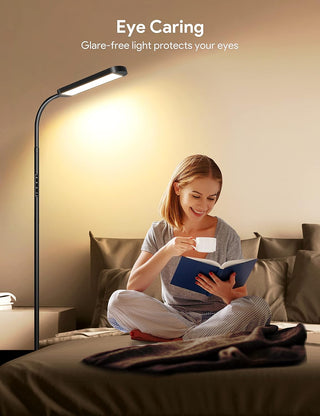 MediAcous LED Floor Lamp for Living Room, 5 Colors & Brightness & Step-Less Adjustable, Standing Lamp with 1H Timer, Remote & Button, Dimmable Reading Floor Lights, Work with Wall Switch