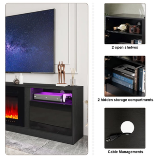 Easoger 90” Fireplace TV Stand for TVs up to 98", TV Stand with 36'' Electric Fireplace, LED Lights Entertainment Center, TV Console, Black