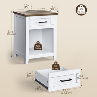 Easoger Farmhouse Nightstand Set of 2 with Charging Station & Large Storage, End Tables with Outlets & USB Ports for Bedroom,Walnut+White