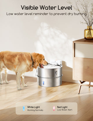 Dog Water Fountain for Large Dog, 7-13L Variable Volume Stainless Steel Pet Water Fountain for Cats & Dogs Multi-pet Home