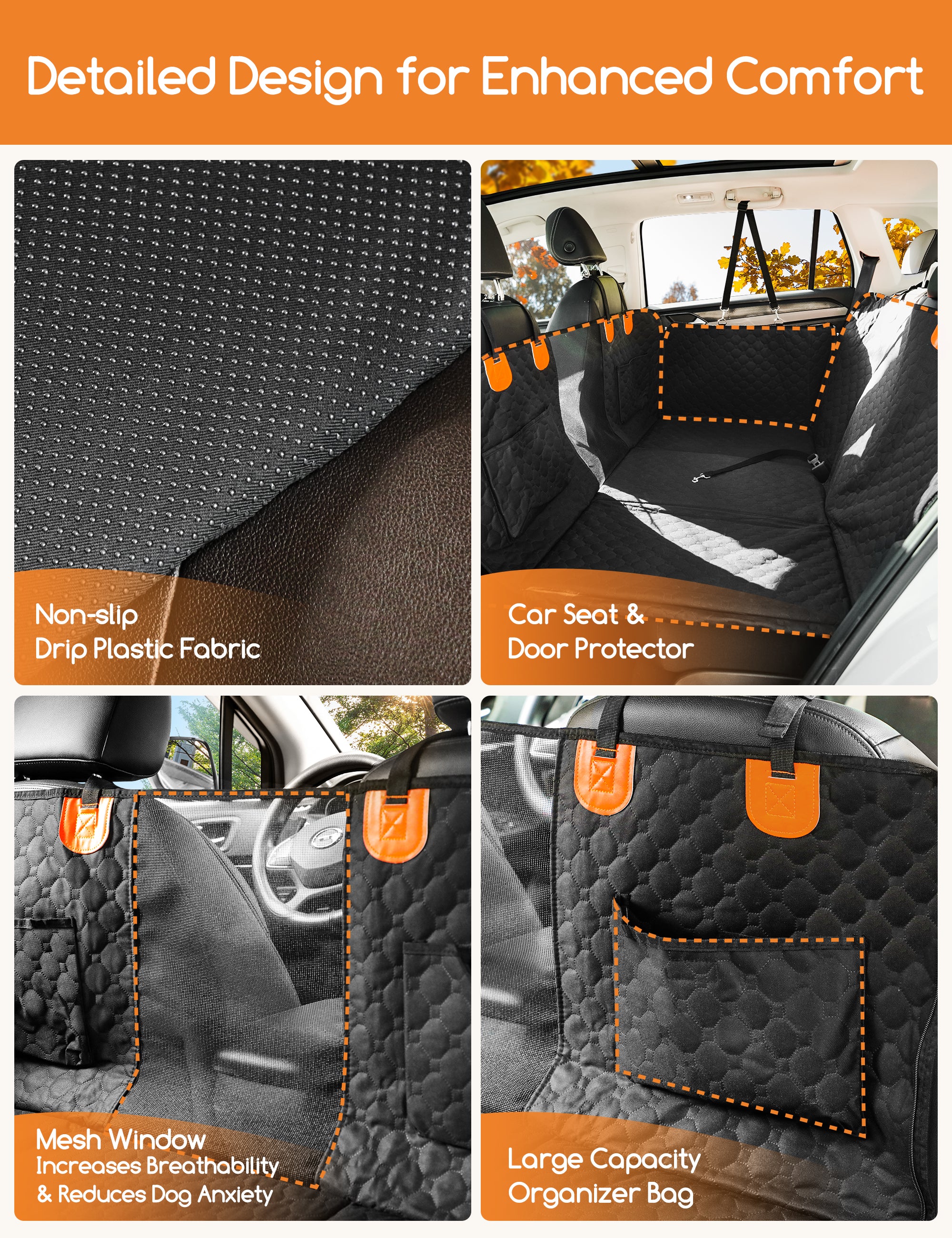 Dog Seat Cover For Back Seat - Waterproof Hammock With Hard Bottom, 400lb Support, Easy Clean, For SUV/Truck