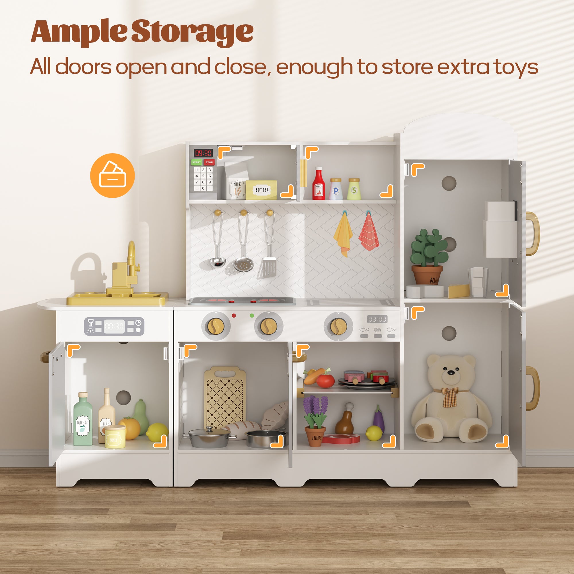 Kids Play Kitchen Set, Pretend Wooden Play Kitchen with Stove