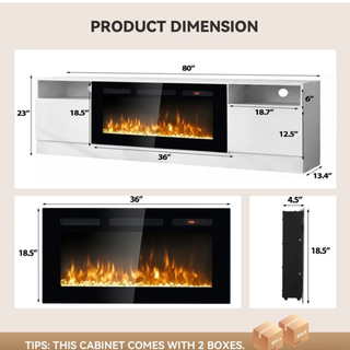 Easoger 80” Fireplace TV Stand for TVs up to 90", TV Stand with 36'' Electric Fireplace, LED Lights Entertainment Center, TV Console,White