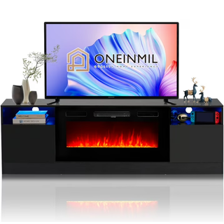 Easoger 70” Fireplace TV Stand for TVs up to 80", TV Stand with 36'' Electric Fireplace, LED Lights Entertainment Center, TV Console, Black
