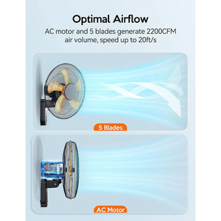 Easoger Wall Mount Fan, 16 Inch Wall Fan with 5 Speeds, 8 Hour Timer, 90° Oscillating Quiet Fans with Remote for Home Office Bedroom Living Room Garage (Black)