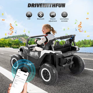 24V Kids Ride On Car UTV,7Ah Remote Control Ride on Toys Off-Road Electric Car for 3-8 Years,White