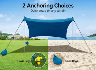 Vibemo Beach Tent, Camping Sun Shelter 10 x 10ft, with 4 Sandbags, UPF50+, Includes Sand Shovel, Ground Pegs & Stability Poles, Pop Up Beach Canopy Sunshade for Fishing, Backyard Fun or Picnics