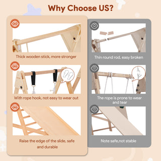 Indoor Baby Climbing Toys, 7-in-1 Playground Jungle Gym Montessori Waldorf Style Wooden Toddlers Climber Playset, Basketball Hoop, Slide, Rock Climbing Wall for Children Kids