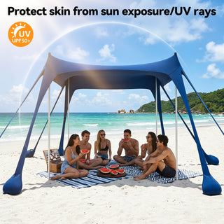 Beach Tent 10' x 10', Camping Sun Shelter UP50+ with 8 Sandbags, Sand Shovels, Ground Pegs & Stability Poles, Shade Beach Canopy for Camping Trips