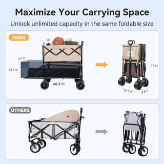 Vibemo Wagon Cart, 400L Foldable Double Decker Wagon, 450lbs Heavy Duty Garden Cart, Extra-Long Extender, Large Capacity, All Terr ain Big Wheels Collapsible Wagon for Camping, Sports, Shopping