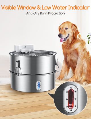 Dog Water Fountain for Large Dog, 7-13L Variable Volume Stainless Steel Pet Water Fountain for Cats & Dogs Multi-pet Home