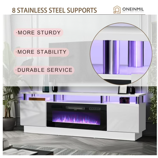 Easoger Fireplace TV Stand, Entertainment Center for TVs up to 80", 70” TV Stand with 36'' Electric Fireplace, LED Lights Entertainment Center, TV Console, White