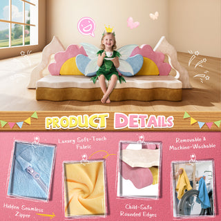 EVMORE 18PCS Modular Kids Play Couch, Flower-Themed Multifunctional Foam Children Sofa Couch Play Set for Girls Boys, DIY Creativing Modular Sofa, Modern Floor Couch