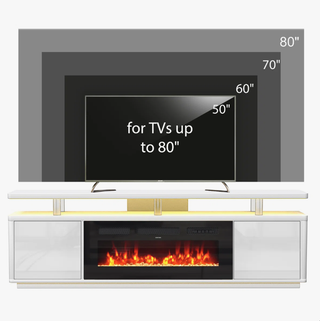 Easoger 70" 2-Tier TV Stand with 36" Electric Fireplace, Modern Entertainment Center with LED Lights & Acrylic Legs, Media Console for TVs up to 80" for Living Room,White