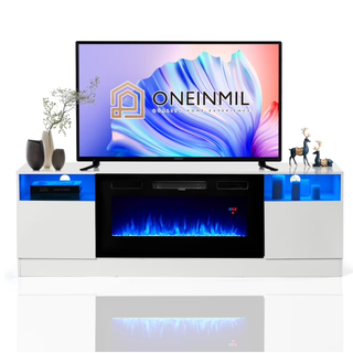 Easoger 70 inch Fireplace TV Stand, White TV Stand with Fireplace for TVs up to 80", 12 LED Colors