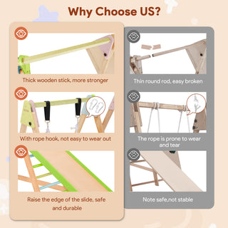 Indoor Baby Climbing Toys, Playground Jungle Gym Montessori Waldorf Style Wooden Toddlers Climber Playset for Children Kids