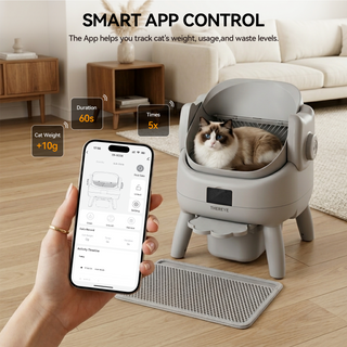 Osoeri Self-Cleaning Cat Litter Box,Open-Top Large Automatic Cat Litter Box for Multiple Cats,APP Control,Integrated Safety Protection,Odor-Free,with Trash Bags,Waterproof Mat and Litter Mat,Gray