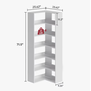 Easoger 23 inch 6-Tier Corner Bookshelf with Baffles, L-Shaped Tall Bookcase for Home Office, Space-Saving Storage Shelf with Anti-Tip Device for Bedroom Living Room, White