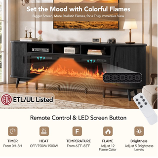 Easoger 97" Mid-Century Modern Fireplace TV Stand with 60" Electric Fireplace, 12 Color Flames & Dual Heat Settings, Large Entertainment Center for TV, Storage Cabinets & Shelves