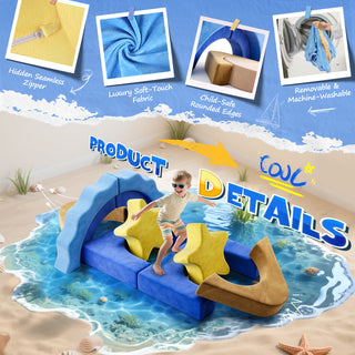 EVMORE 16PCS Modular Kids Play Couch Furniture, Sea World Theme Foam Children Sofa Couch for Girls Boys, DIY Creativing Modular Sofa, Modern Floor Couch