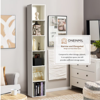 Easoger 6-tier Tall Narrow Bookshelf, 71.5" Coner Bookcase with Storage Space for Home Office, White
